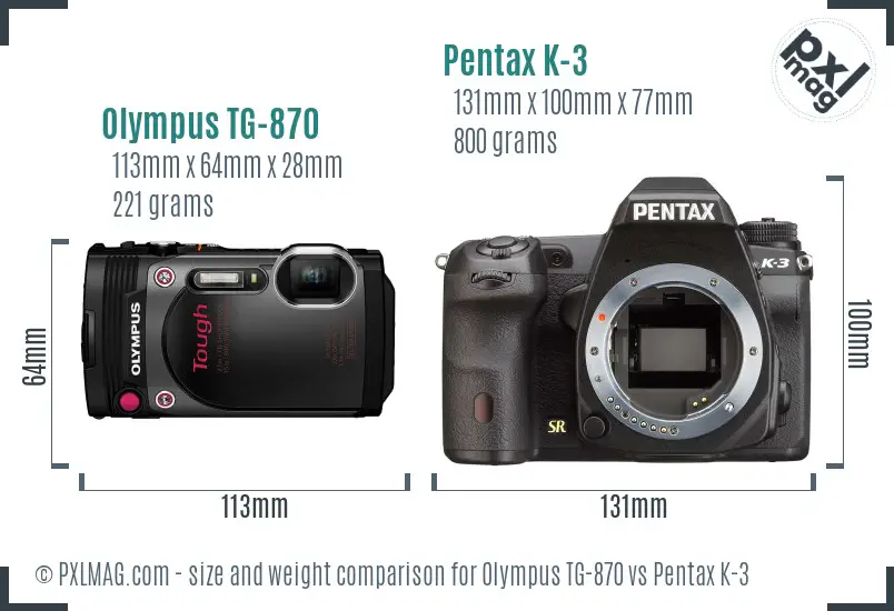 Olympus TG-870 vs Pentax K-3 size comparison