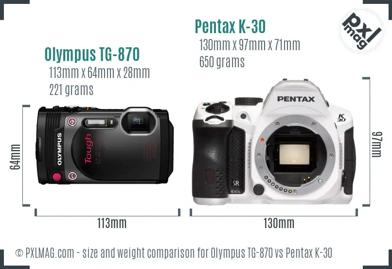 Olympus TG-870 vs Pentax K-30 size comparison