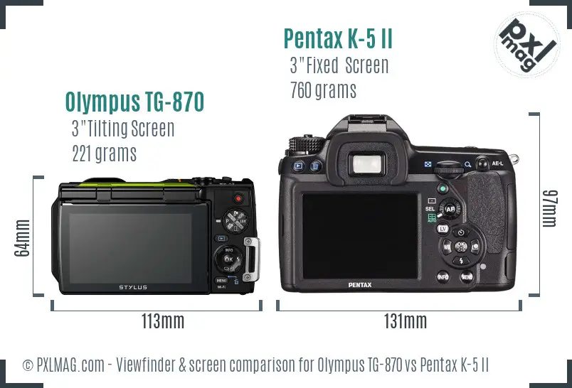 Olympus TG-870 vs Pentax K-5 II Screen and Viewfinder comparison