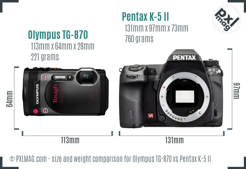 Olympus TG-870 vs Pentax K-5 II size comparison