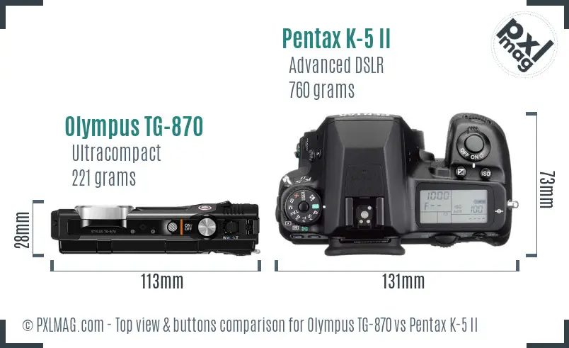 Olympus TG-870 vs Pentax K-5 II top view buttons comparison