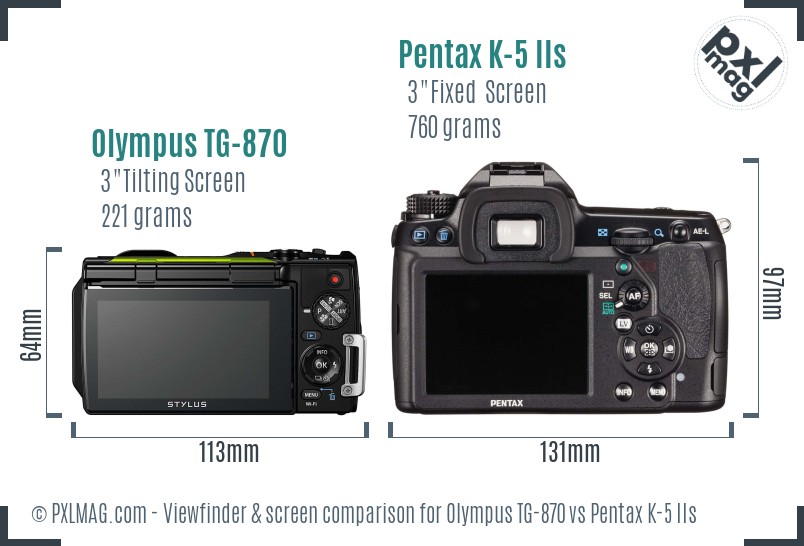 Olympus TG-870 vs Pentax K-5 IIs Screen and Viewfinder comparison