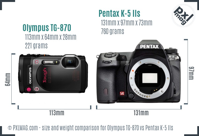 Olympus TG-870 vs Pentax K-5 IIs size comparison