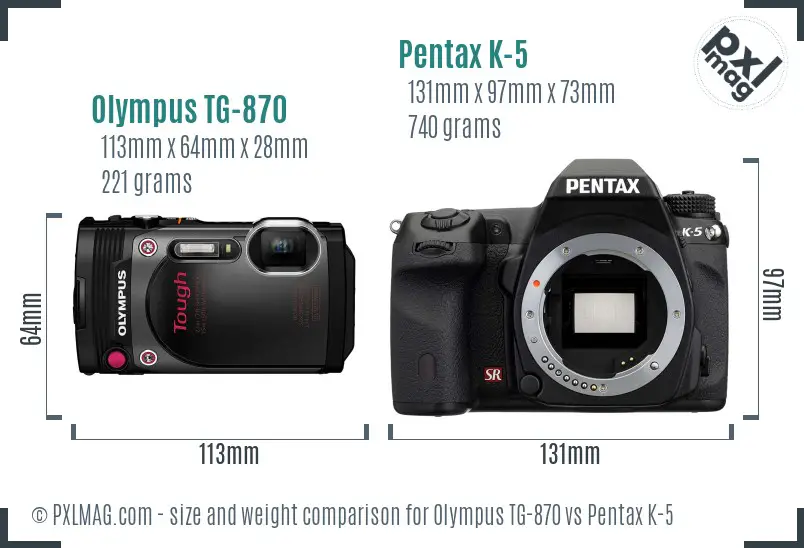 Olympus TG-870 vs Pentax K-5 size comparison