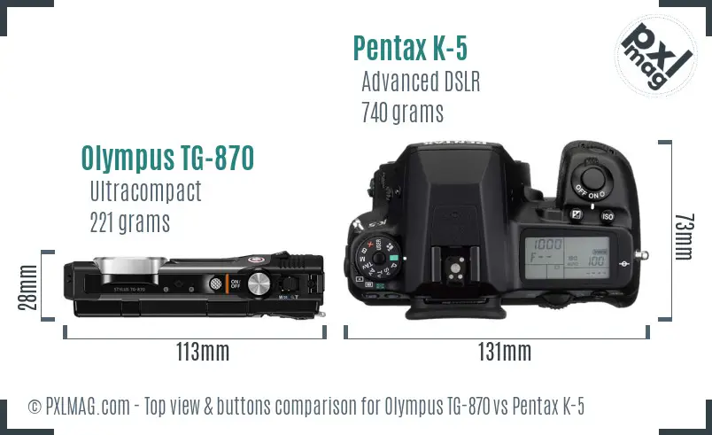 Olympus TG-870 vs Pentax K-5 top view buttons comparison