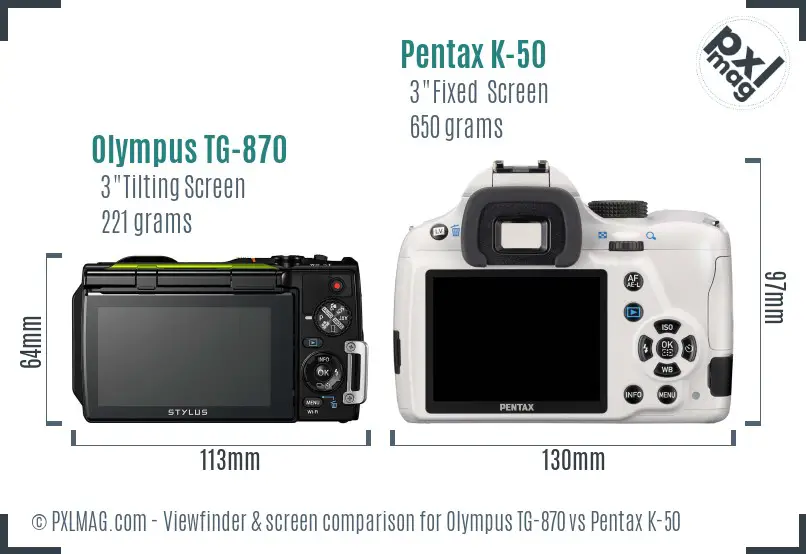 Olympus TG-870 vs Pentax K-50 Screen and Viewfinder comparison