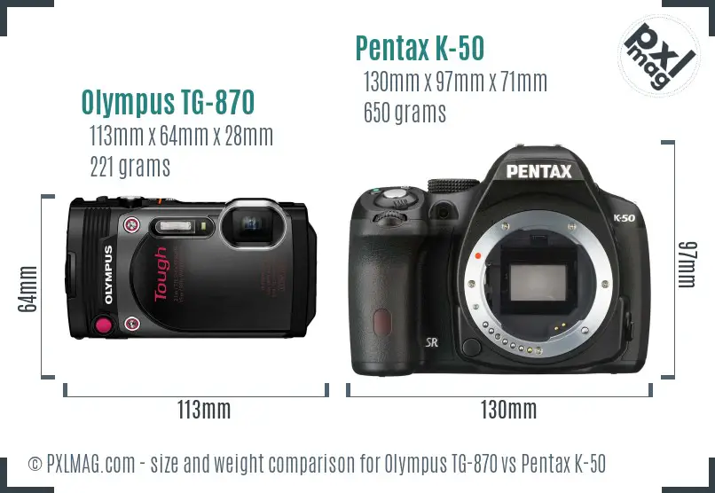 Olympus TG-870 vs Pentax K-50 size comparison