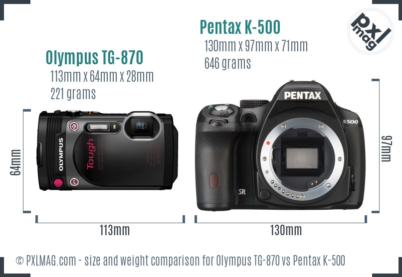 Olympus TG-870 vs Pentax K-500 size comparison