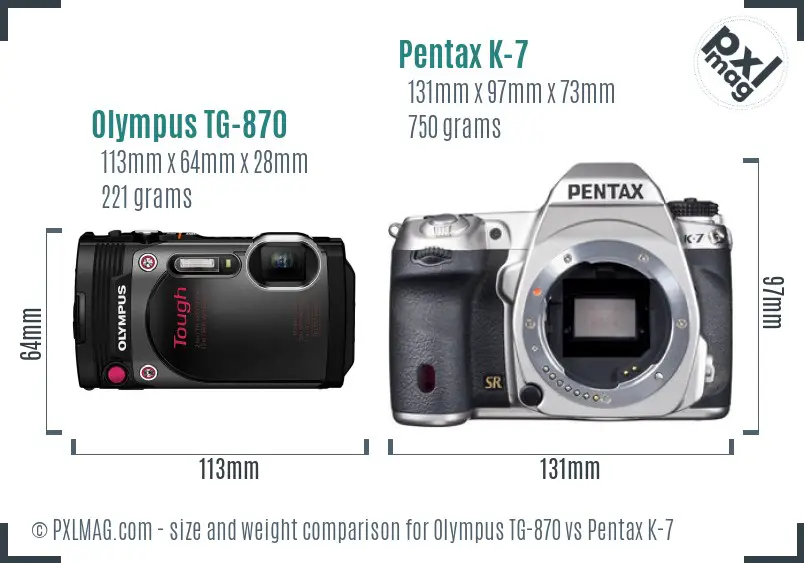 Olympus TG-870 vs Pentax K-7 size comparison Olympus TG-870 vs Pentax K-7 size comparison