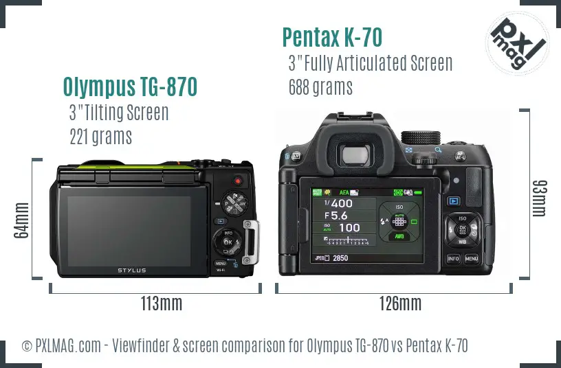 Olympus TG-870 vs Pentax K-70 Screen and Viewfinder comparison