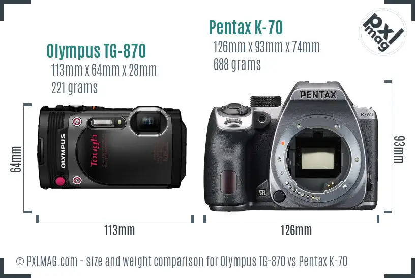 Olympus TG-870 vs Pentax K-70 size comparison