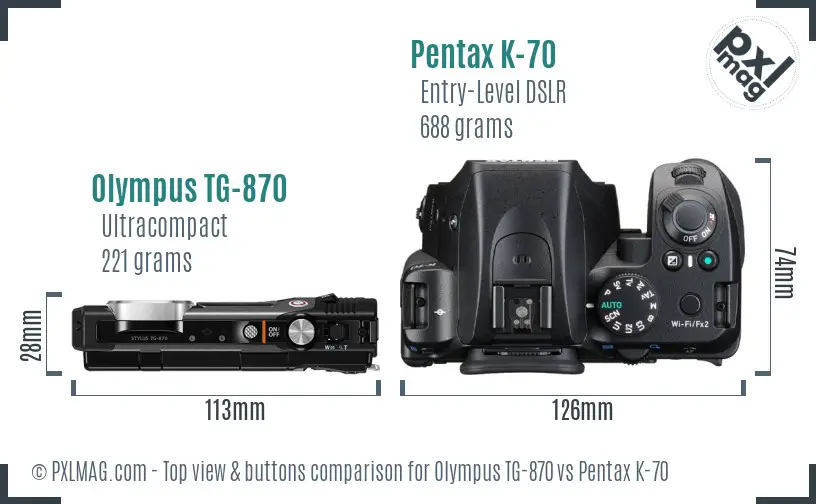 Olympus TG-870 vs Pentax K-70 top view buttons comparison