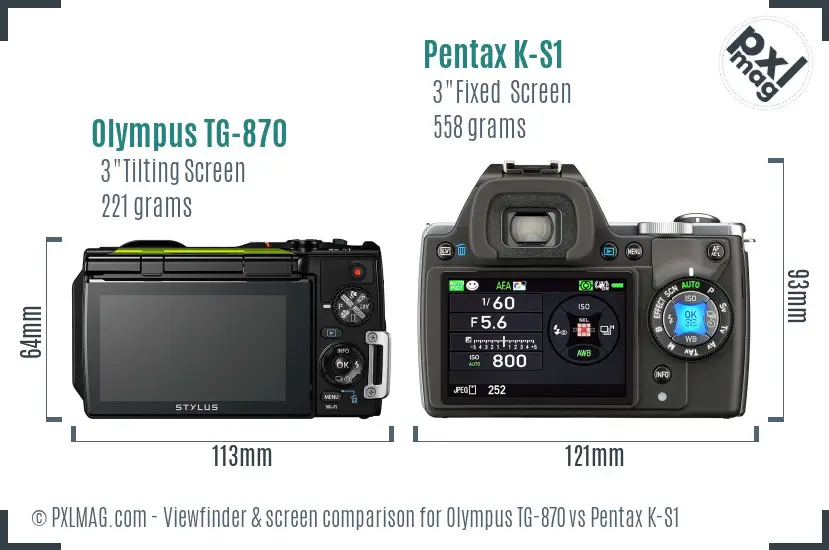 Olympus TG-870 vs Pentax K-S1 Screen and Viewfinder comparison