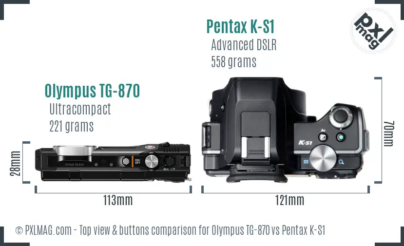 Olympus TG-870 vs Pentax K-S1 top view buttons comparison