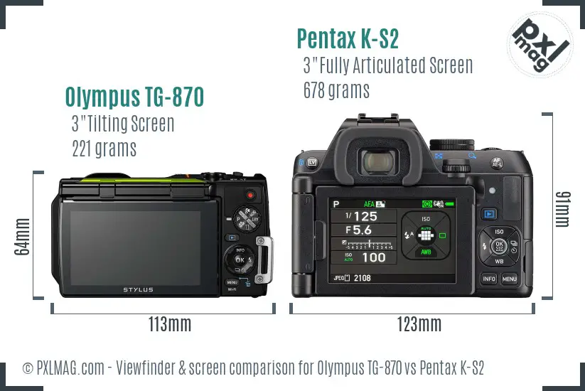 Olympus TG-870 vs Pentax K-S2 Screen and Viewfinder comparison