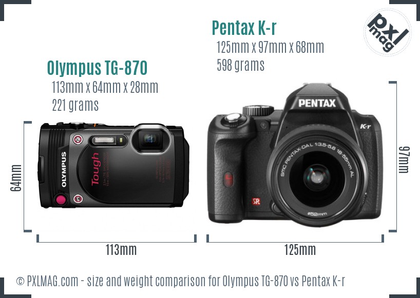 Olympus TG-870 vs Pentax K-r size comparison