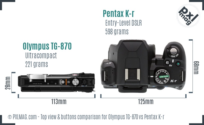 Olympus TG-870 vs Pentax K-r top view buttons comparison