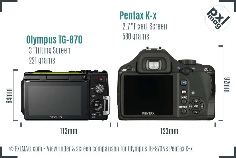 Olympus TG-870 vs Pentax K-x Screen and Viewfinder comparison