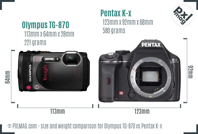 Olympus TG-870 vs Pentax K-x size comparison