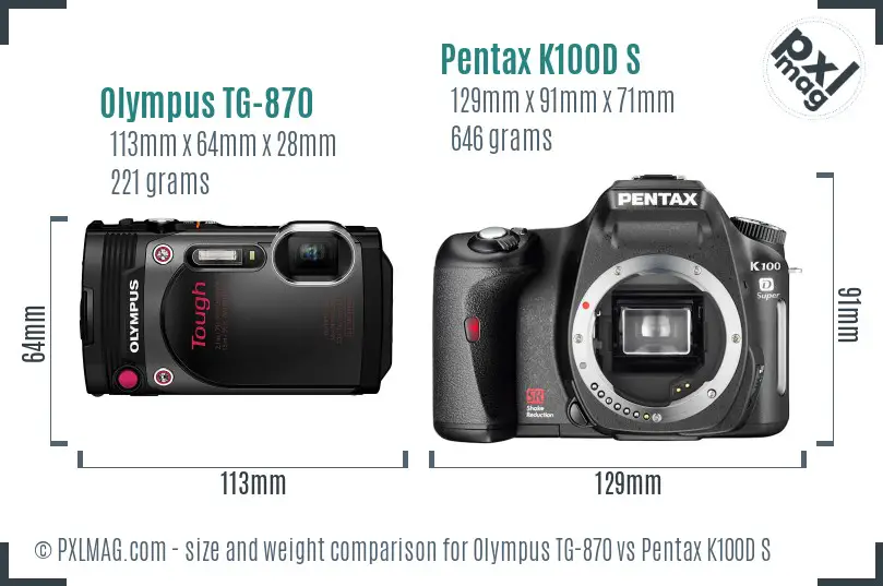 Olympus TG-870 vs Pentax K100D S size comparison