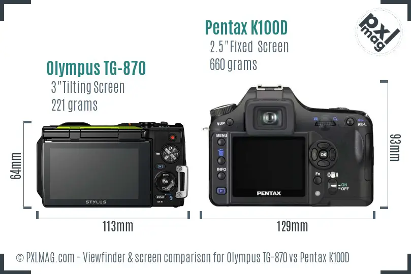 Olympus TG-870 vs Pentax K100D Screen and Viewfinder comparison