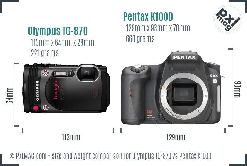 Olympus TG-870 vs Pentax K100D size comparison