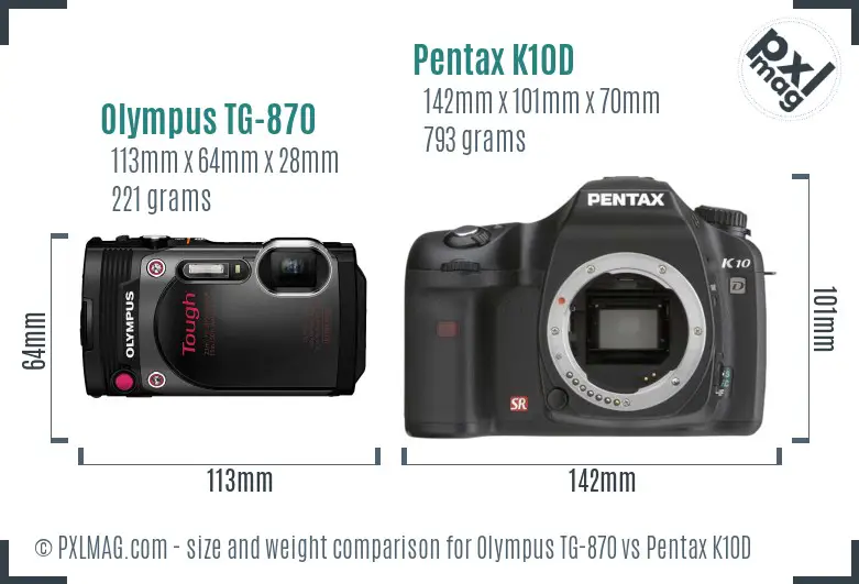 Olympus TG-870 vs Pentax K10D size comparison