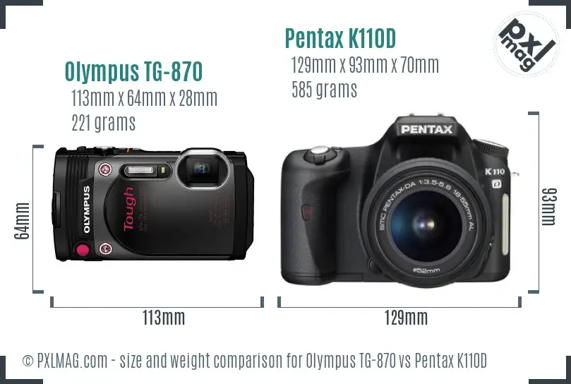 Olympus TG-870 vs Pentax K110D size comparison