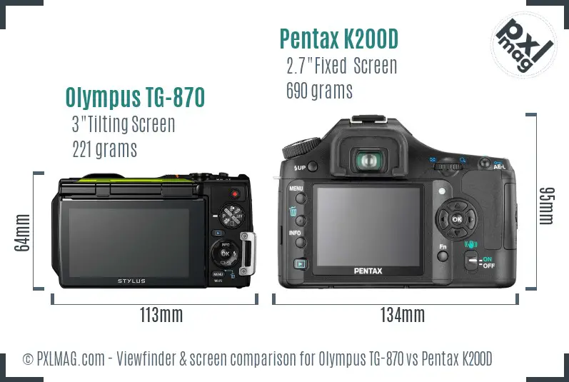 Olympus TG-870 vs Pentax K200D Screen and Viewfinder comparison