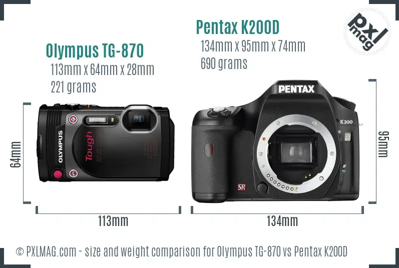 Olympus TG-870 vs Pentax K200D size comparison