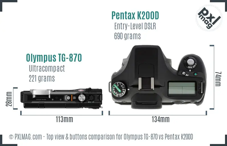 Olympus TG-870 vs Pentax K200D top view buttons comparison