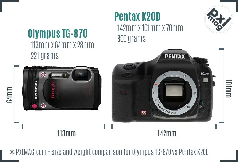 Olympus TG-870 vs Pentax K20D size comparison