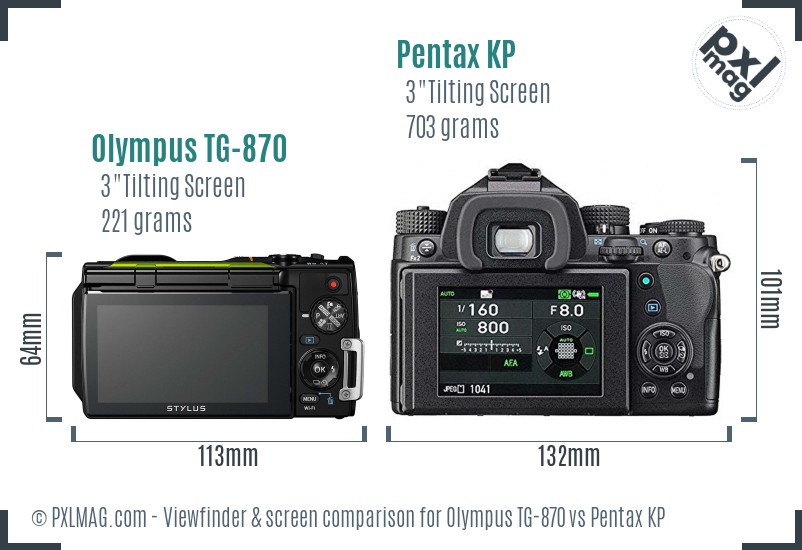 Olympus TG-870 vs Pentax KP Screen and Viewfinder comparison