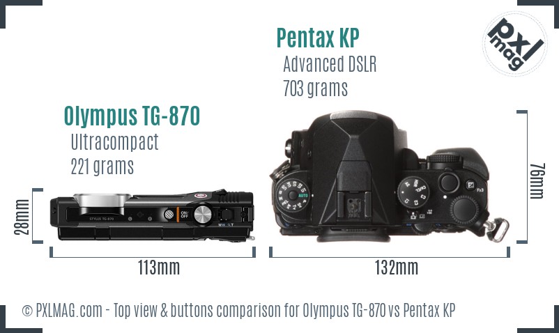 Olympus TG-870 vs Pentax KP top view buttons comparison