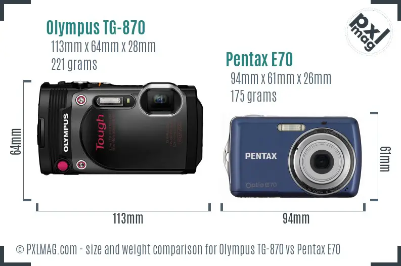 Olympus TG-870 vs Pentax E70 size comparison Olympus TG-870 vs Pentax E70 size comparison