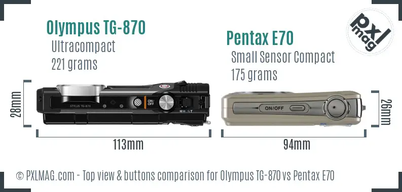 Olympus TG-870 vs Pentax E70 top view buttons comparison Olympus TG-870 vs Pentax E70 top view buttons comparison