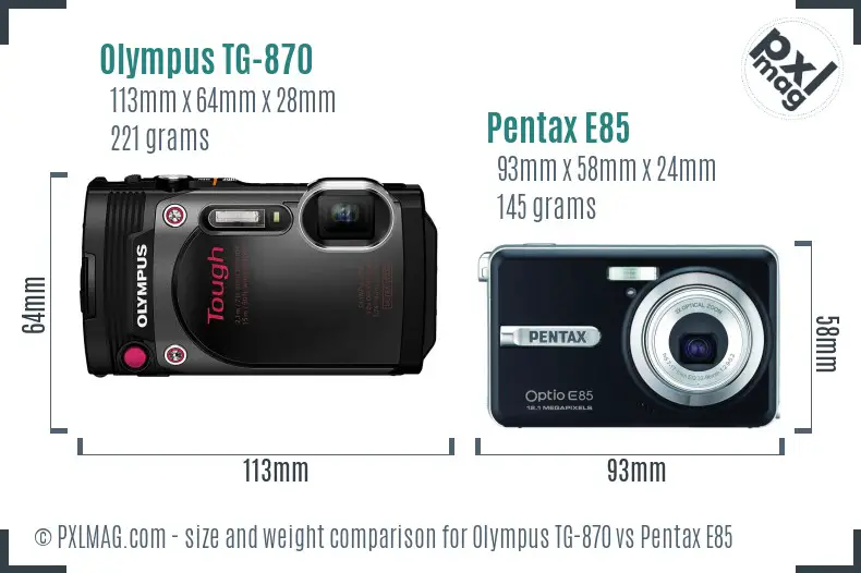 Olympus TG-870 vs Pentax E85 size comparison