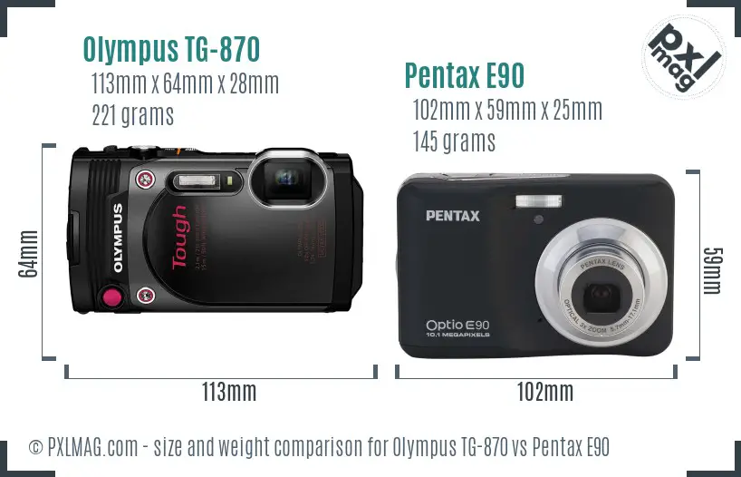 Olympus TG-870 vs Pentax E90 size comparison