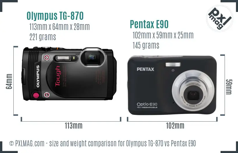 Olympus TG-870 vs Pentax E90 size comparison Olympus TG-870 vs Pentax E90 size comparison