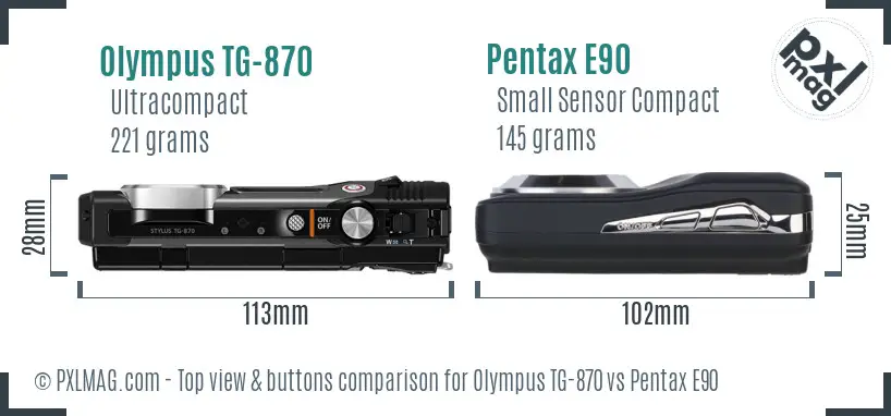 Olympus TG-870 vs Pentax E90 top view buttons comparison