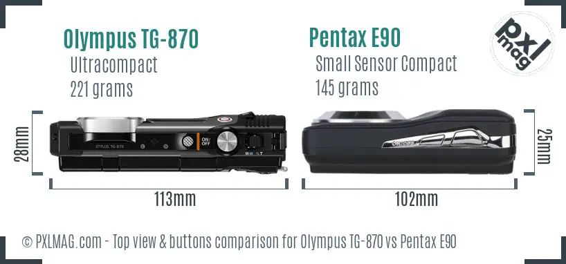 Olympus TG-870 vs Pentax E90 top view buttons comparison Olympus TG-870 vs Pentax E90 top view buttons comparison