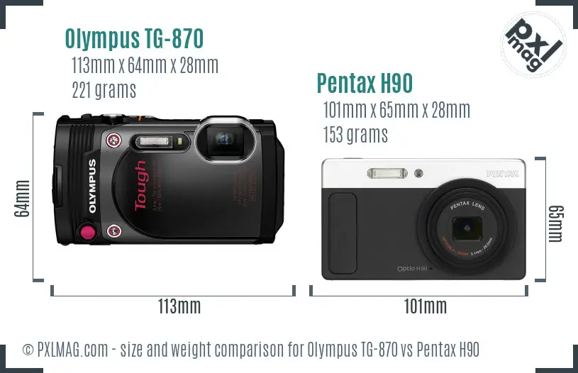 Olympus TG-870 vs Pentax H90 size comparison