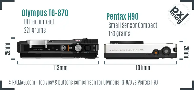Olympus TG-870 vs Pentax H90 top view buttons comparison