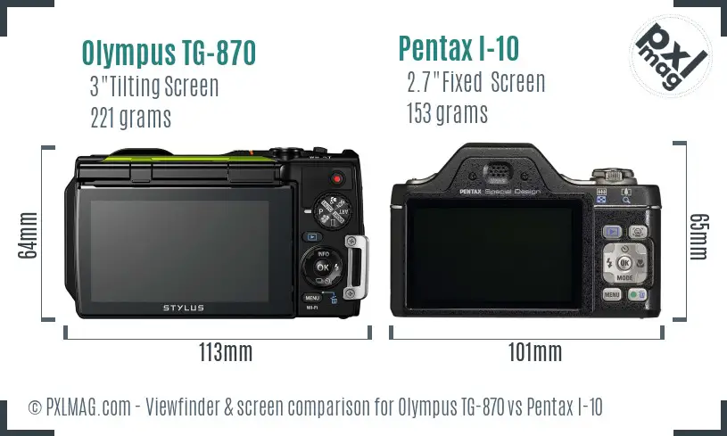 Olympus TG-870 vs Pentax I-10 Screen and Viewfinder comparison
