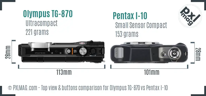 Olympus TG-870 vs Pentax I-10 top view buttons comparison