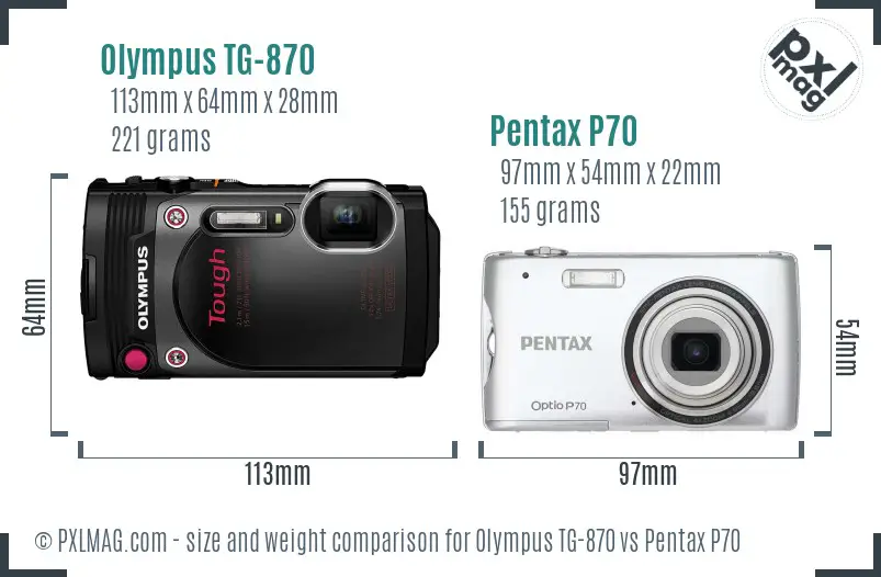 Olympus TG-870 vs Pentax P70 size comparison