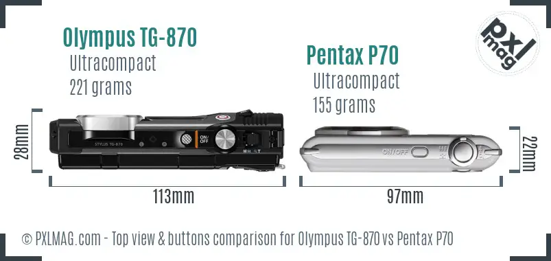 Olympus TG-870 vs Pentax P70 top view buttons comparison