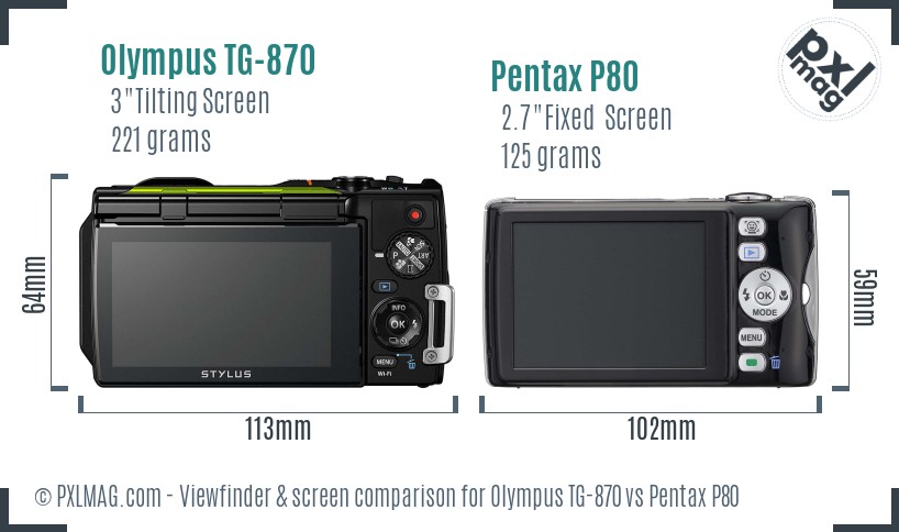 Olympus TG-870 vs Pentax P80 Screen and Viewfinder comparison