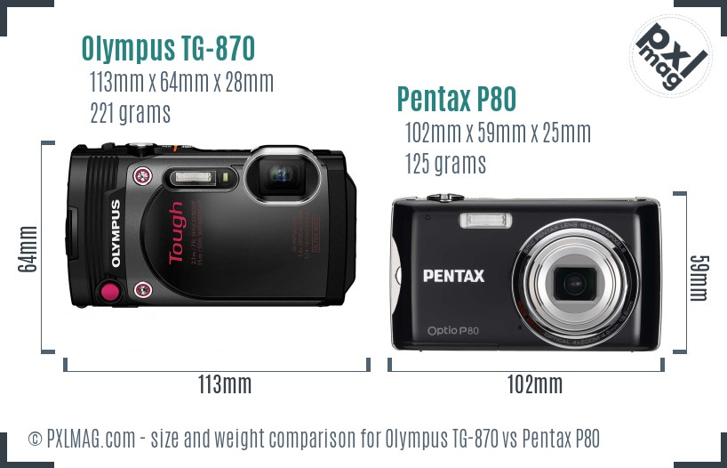 Olympus TG-870 vs Pentax P80 size comparison