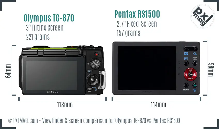 Olympus TG-870 vs Pentax RS1500 Screen and Viewfinder comparison